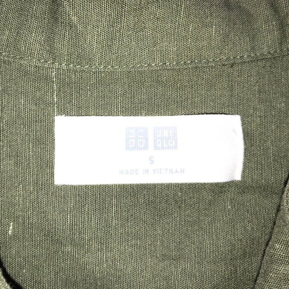 Uniqlo Men's Shirt Small Short Sleeve Cotton Linen Blend Green Button Up Casual - Picture 3 of 13